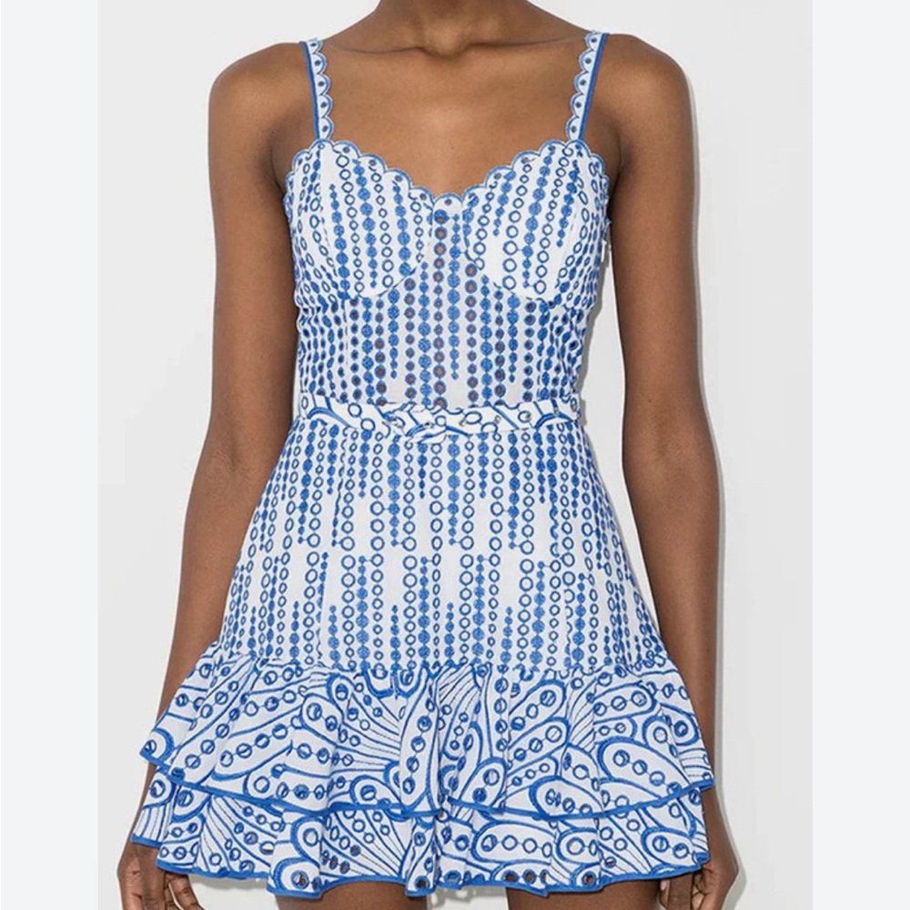 CHARO RUIZ MARIANNE EYELET BUSTIER MINI DRESS | BLUE WHITE